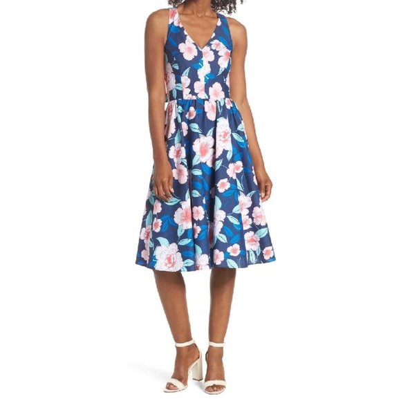 ELIZA J Floral Fit & Flare Halter Dress - Picture 1 of 7